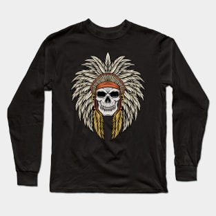 Skull With Headdress Native American Halloween Long Sleeve T-Shirt